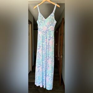 Lilly Pulitzer Adjustable Strap Print Maxi Sundress Dress Size 8 Blue White Pink